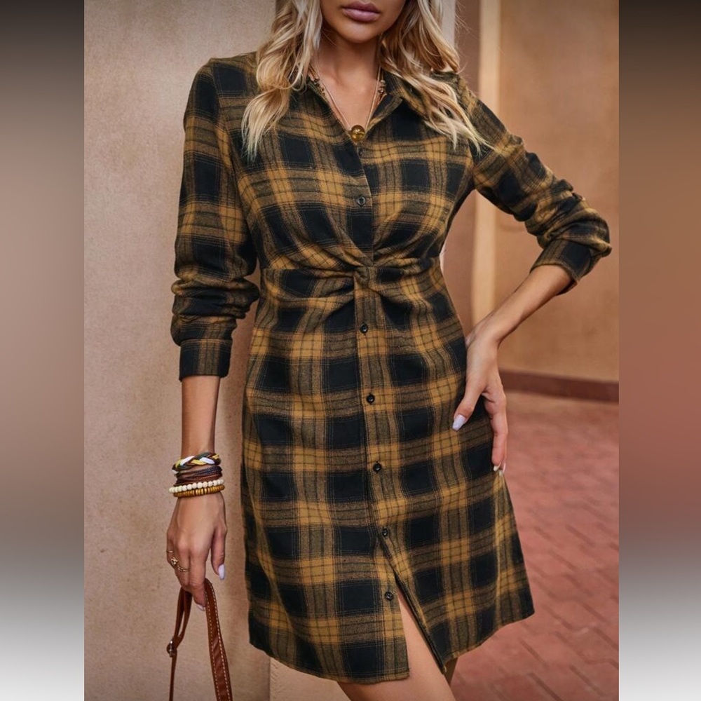 Black and Tan Plaid Mini Dress